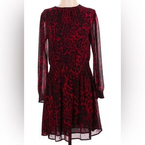 Michael Kors Leopard Print Long Sleeve Elastic Waist Mini Dress - Size XS